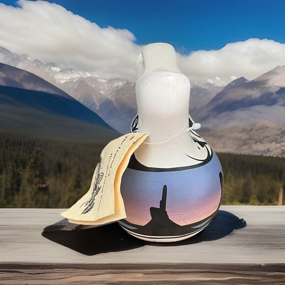 Benally Dine Navajo Pottery Wedding Vase Native American Artist Desert Scene 6" - Picture 4 of 10